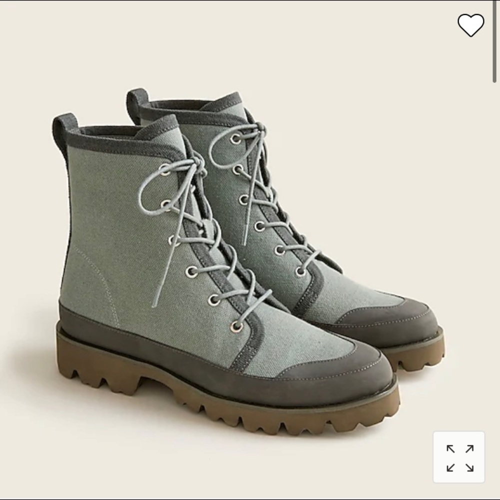NWT J.Crew Slate Green Gwen canvas lace-up lug-sole boot